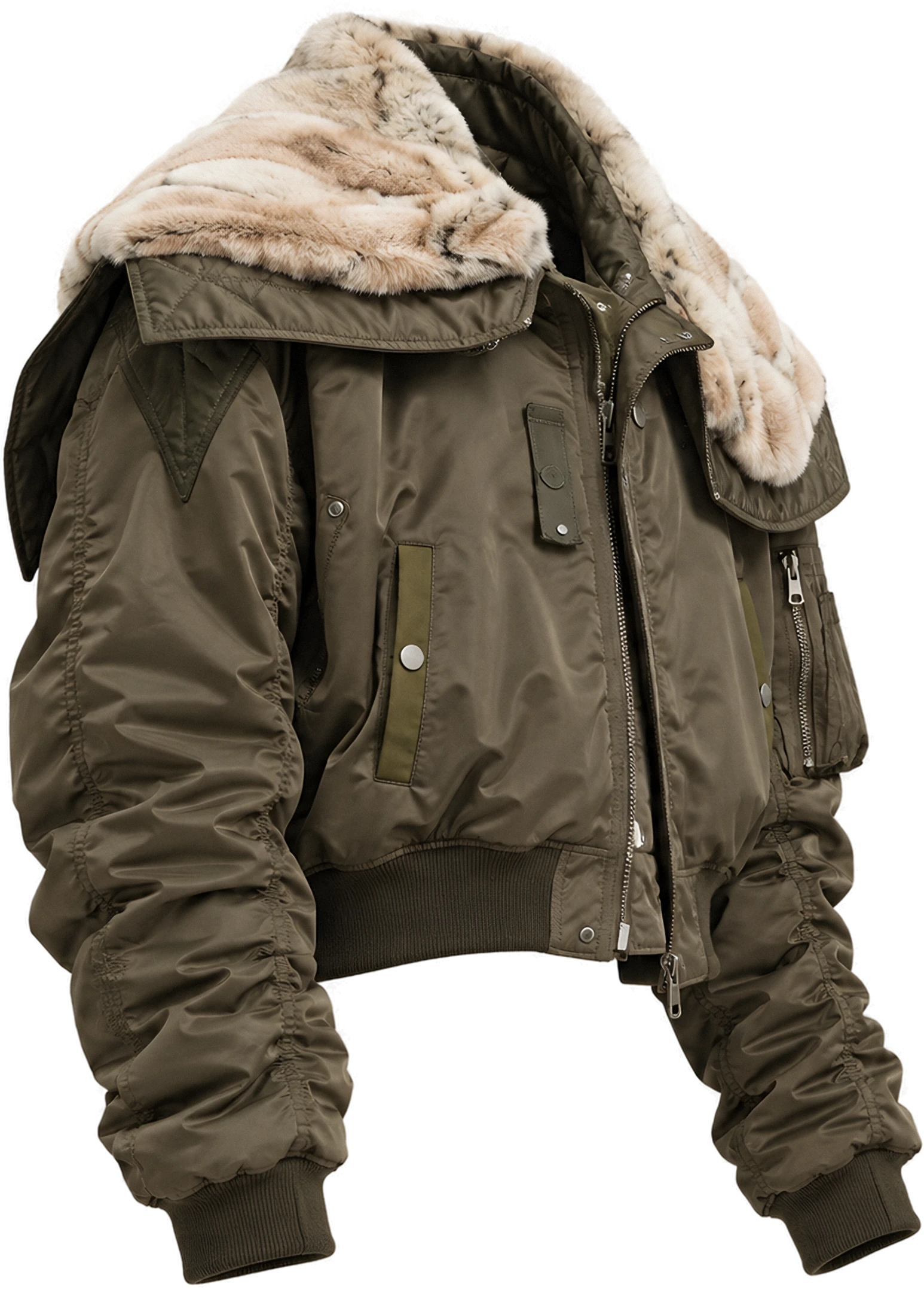 Unisex Flare Collar MA-1 Parka in olive with a faux-shearling flare collar